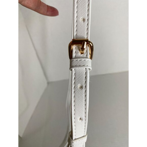 White Leather NWT Crossi Medium Faux Double Handle Handbag with Gold Accents - Picture 11 of 13